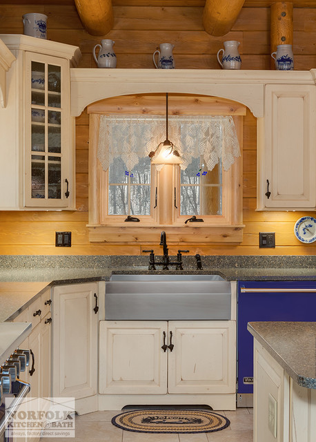 Log Cabin Kitchen With Blue Appliances - Londonderry, NH - Norfolk Kitchen  & Bath