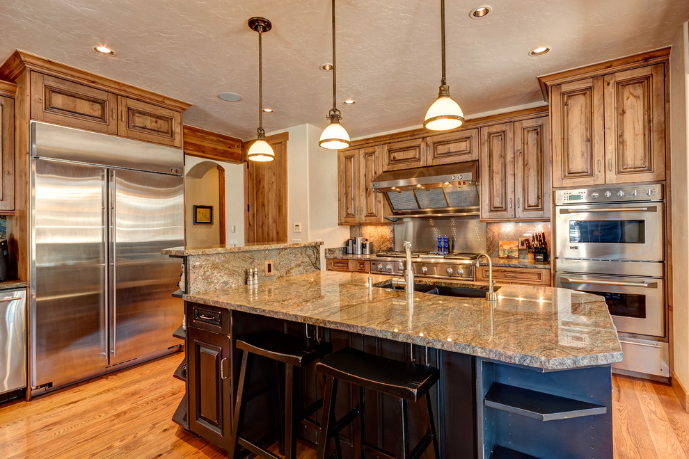 This is an example of a rustic kitchen in Denver.