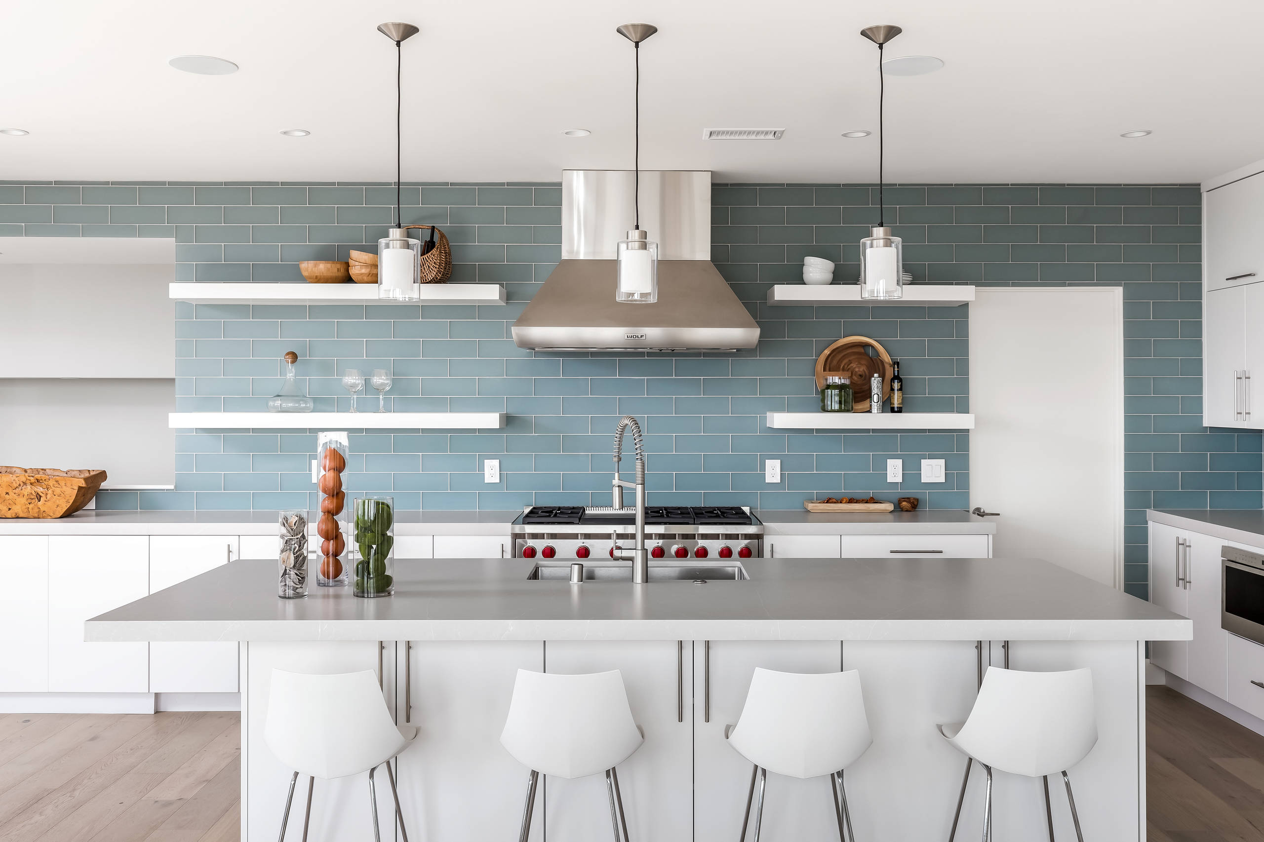 light blue subway tiles kitchen stacked