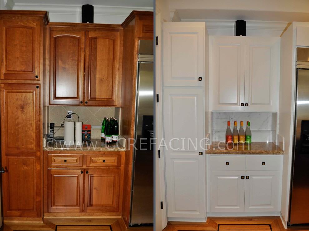Photo inspiration: Visual Reference: Los Altos Kitchen Reface Painted Wall Cabinets Stained Island Cabinet
