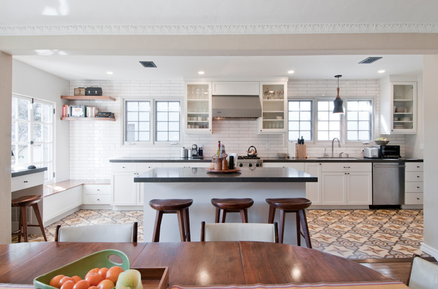 Kitchen of the Week: Graphic Floor Tiles Accent a White Kitchen