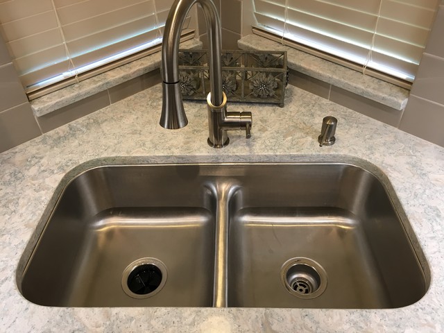 Recessed corner sink cabinet, with a low-divide sink set in Montgomery  counter - Transitional - Kitchen - Houston - by Bay Area Kitchens