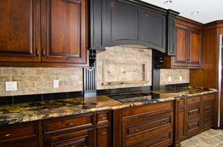 Magma Gold Granite Countertop Dark Brown Shaker Cabinet Multi