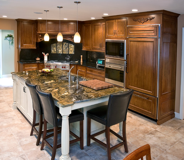 Mahogany Gourmet Kitchen with White Glazed Center Island Traditional