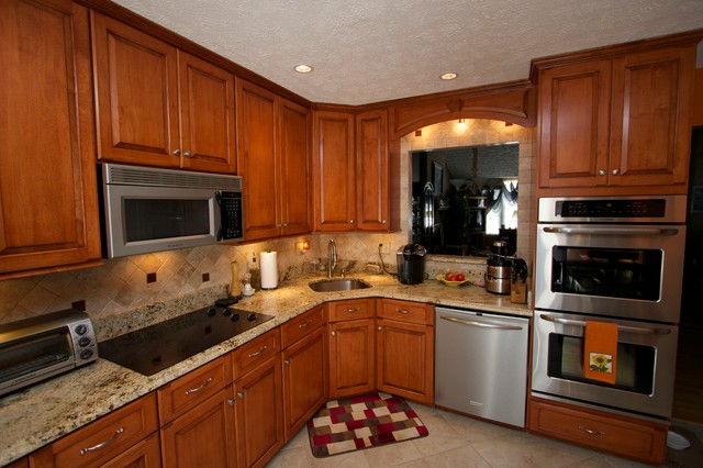 Maple Kitchen With Cabinet Extensions, Granite Countertop Saver