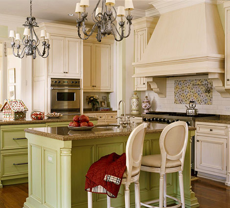 Elegant kitchen photo in Other with green cabinets