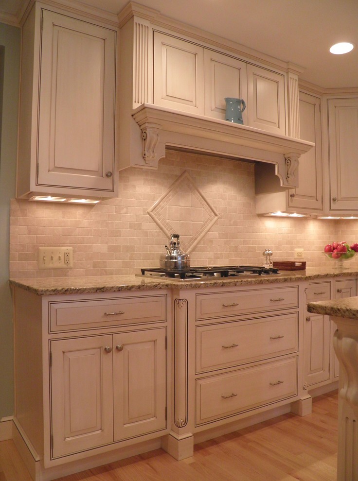 Kitchen - contemporary kitchen idea in DC Metro with beaded inset cabinets, beige cabinets and beige backsplash