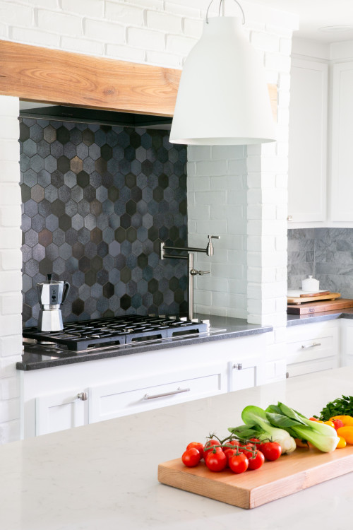 hexagon glass tile backsplash