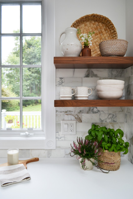 Styling Open Shelves for Organization in a Small Kitchen - Deb and Danelle