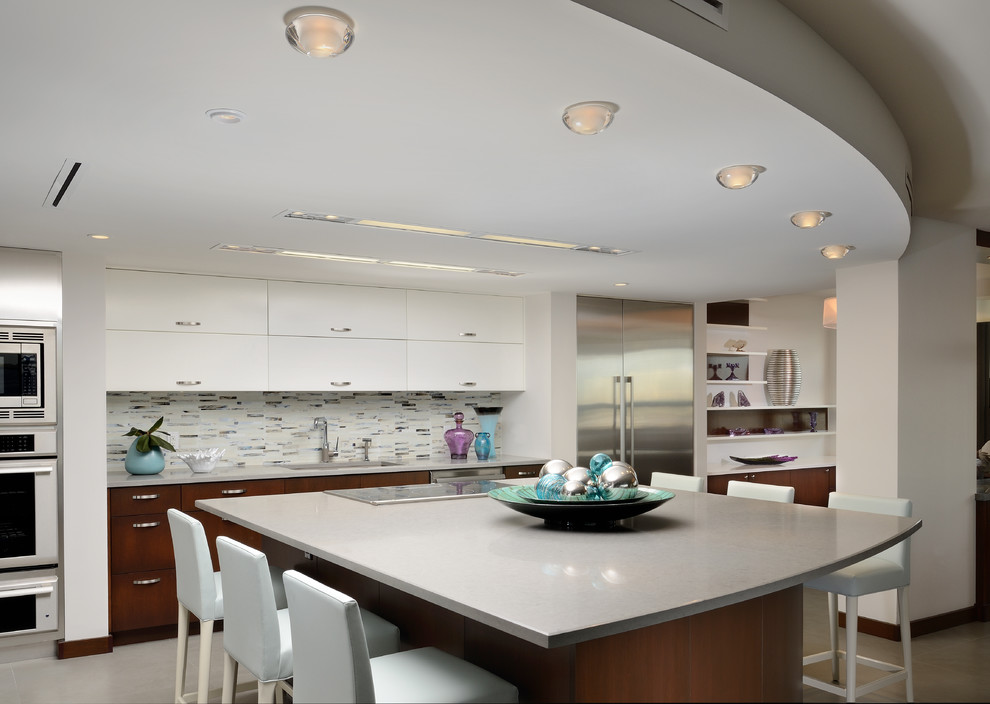 Inspiration for a contemporary kitchen in Miami with stainless steel appliances.