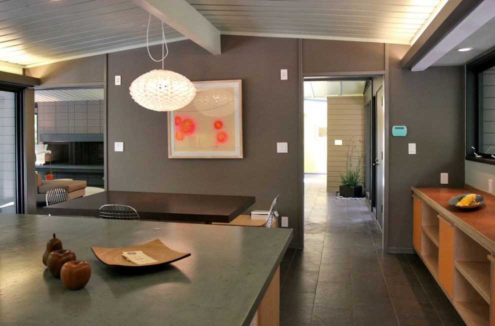 Cette image montre une cuisine design avec un plan de travail en béton.