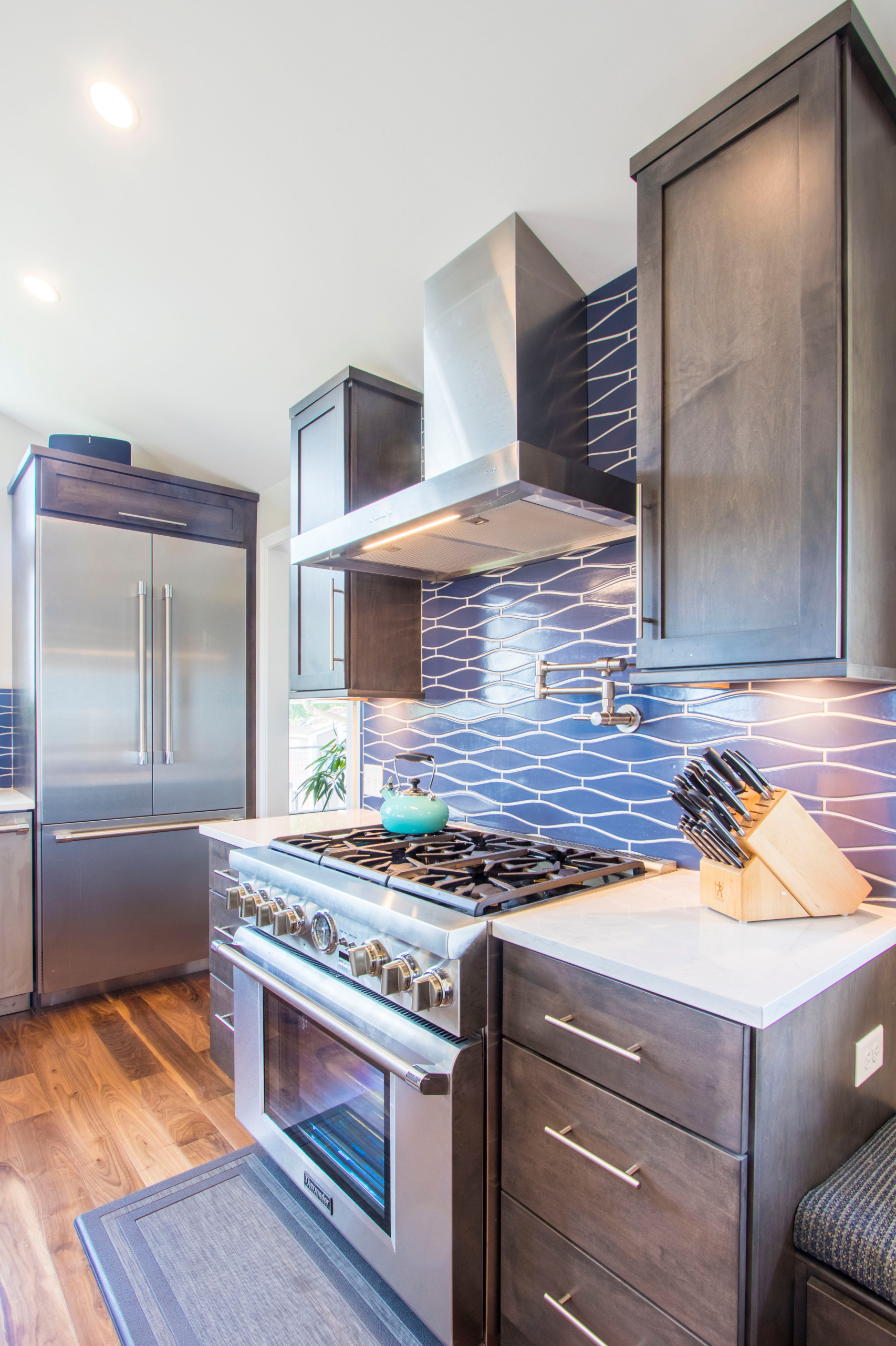 modern blue backsplash