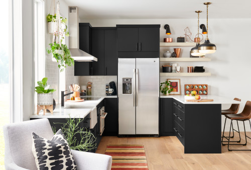 Scandinavian Elegance: Modern Kitchen with Black Modern Cabinets and White Countertop Inspirations