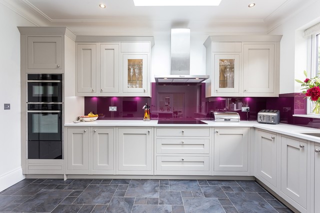 Milton In Frame Kitchen With Aubergine Glass Splash Backs Contemporary Kitchen London By C C Kitchens Houzz Au