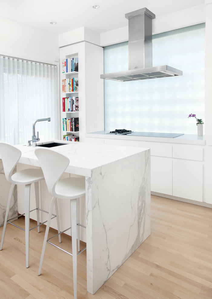 Inspiration for a scandinavian kitchen remodel in Chicago with a single-bowl sink and marble countertops