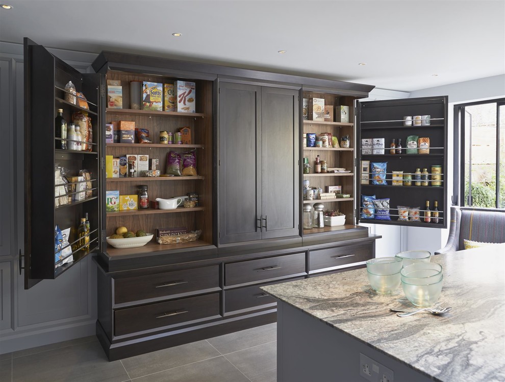 Inspiration for a classic kitchen in London with an island.