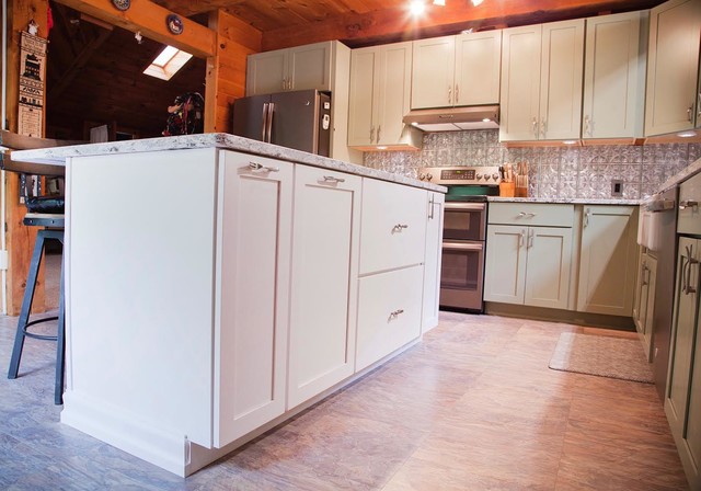 New Design Pistachio Color Kitchen With Kitchen Island Stock Photo