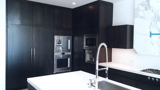 Cream Kitchen with Wood Effect and Black Accessories Stock Photo - Image of  kitchen, black: 52822304