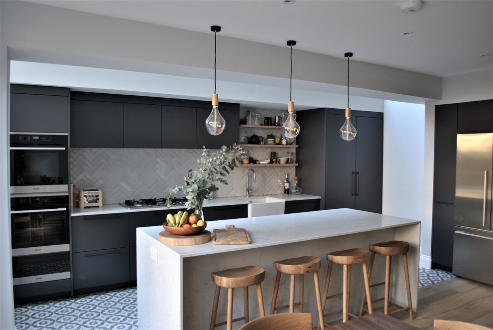 Modern Dark Grey Kitchen With Black Handles Contemporary Kitchen London By Eclectic Interiors Houzz