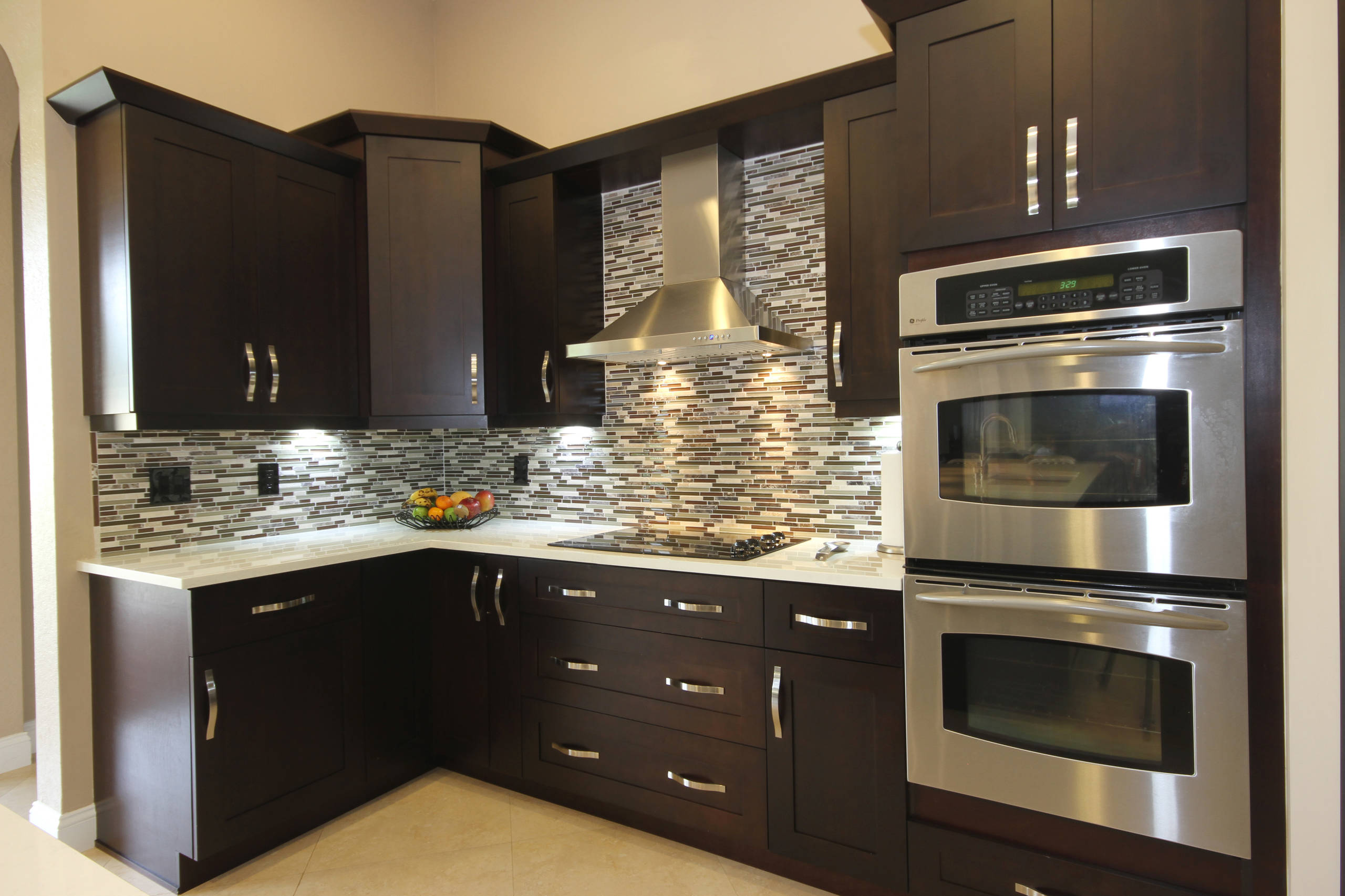 Stainless Kitchen Espresso Cabinets - Brown Espresso White Modern Kitchen Cabinets Stock Photo ...