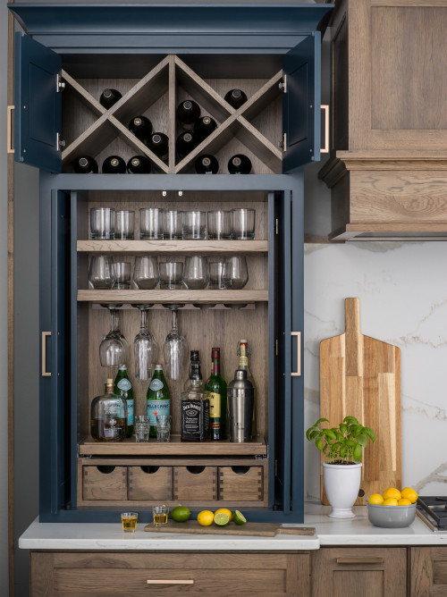 Kitchen Storage Cabinet Solutions in a Modern Farmhouse Kitchen with Compact Beverage Cabinet