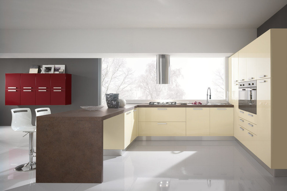 Example of a minimalist kitchen design in New York