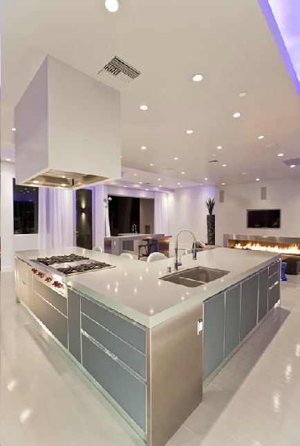 Minimalist kitchen photo in New York with a double-bowl sink