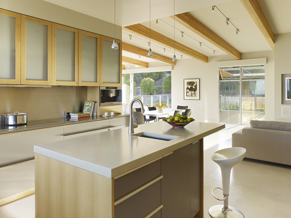 Photo of a modern open plan kitchen in New York.