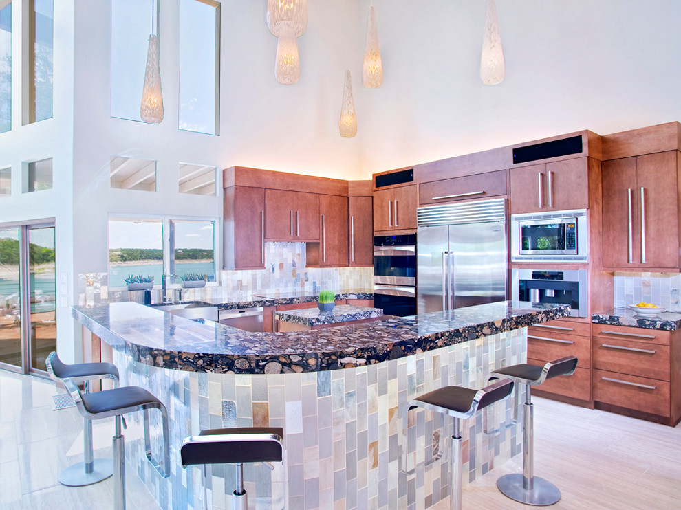Modern Kitchen with LShaped Island Contemporáneo Cocina Austin