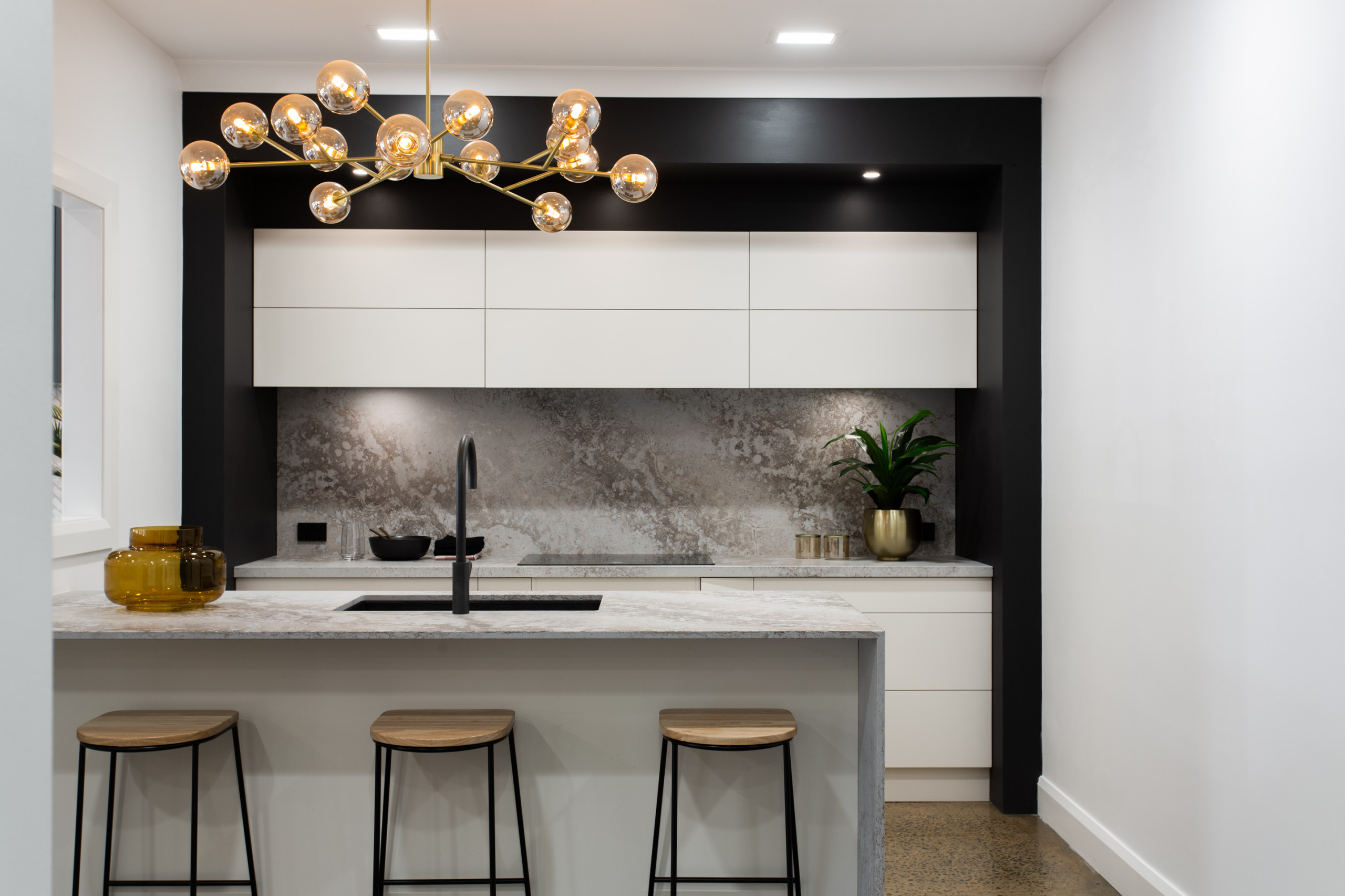 grey kitchen bench