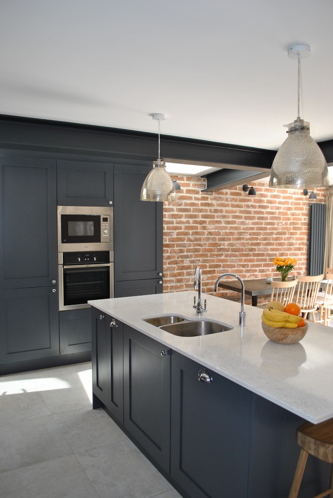 Modern Shaker Kitchen In Dark Slate Blue Against The Brick Wall London By Eclectic Interiors - Slate Blue Kitchen Cabinets Modern Shaker Kitchen In Dark Slate Blue Against The Brick Wall London By Eclectic Interiors - Slate Blue Kitchen Cabinets
