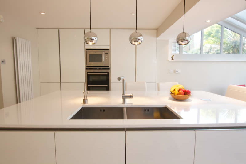Modern white kitchen island design - Modern - Kitchen - London - by LWK ...