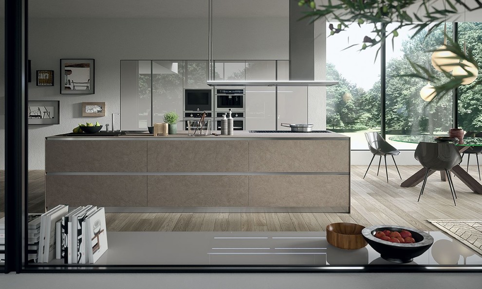 Modern white kitchen with beige island - Modern - Kitchen - Miami - by ...