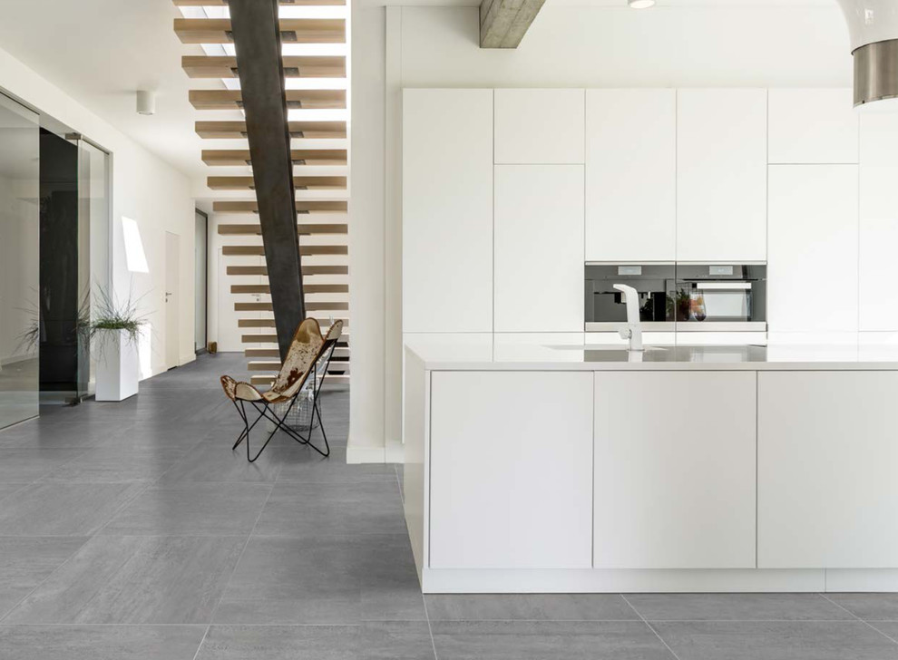 Modern White Kitchen With Grey Porcelain Tiled Floor Modern Kitchen Miami By Simple Steps,Flowering House Plants Pictures And Names