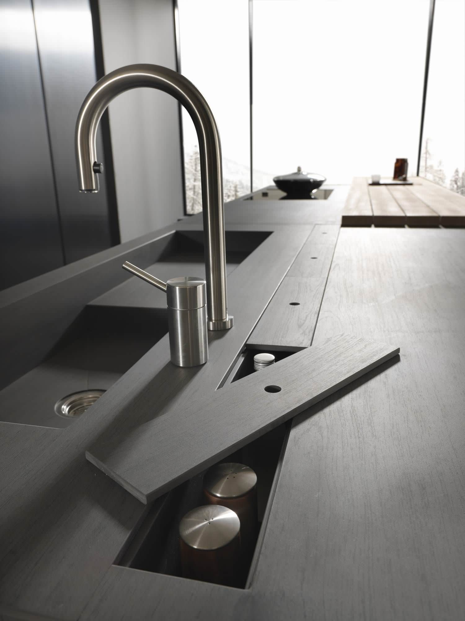 Custom, in-cabinet dish drying rack. Water drips directly into the sink. -  Transitional - Kitchen - Seattle - by Genay Bell Interior Design