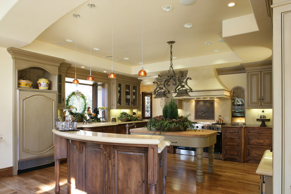 Inspiration for a rustic kitchen remodel in San Francisco with wood countertops