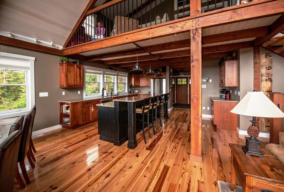 Moose Ridge Lodge Post and Beam Rustic Kitchen Portland Maine