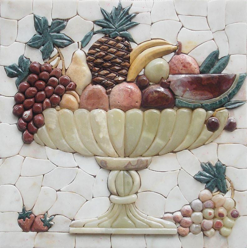 Foto di una cucina country con paraspruzzi multicolore e paraspruzzi con piastrelle a mosaico
