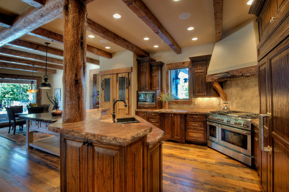 Mountain style kitchen photo in Denver with granite countertops
