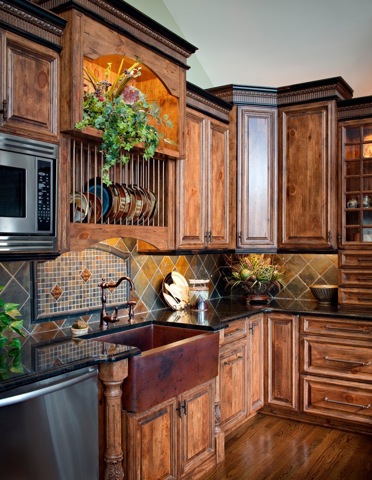 Kitchen - mid-sized rustic kitchen idea in Other
