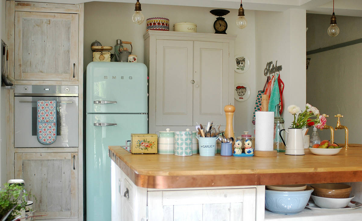 Retro Smeg Kitchen with Red Appliances and Blue Cabinets - Eclectic -  Kitchen - Miami - by La Cuisine Appliances