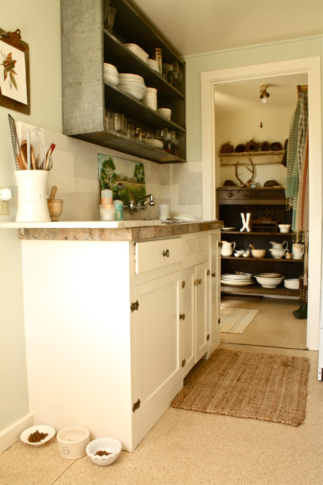 Traditional kitchen in San Francisco with open cabinets.