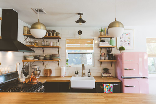 vintage elements in a small boho kitchen