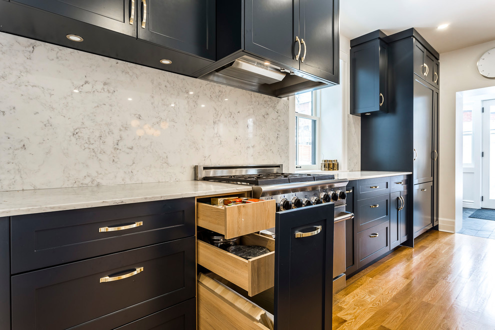Navy and Gold kitchen Contemporary Kitchen Montreal by Soll