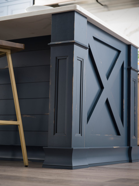 Navy Blue and Distressed Modern Farmhouse Kitchen Island End Cap with X
