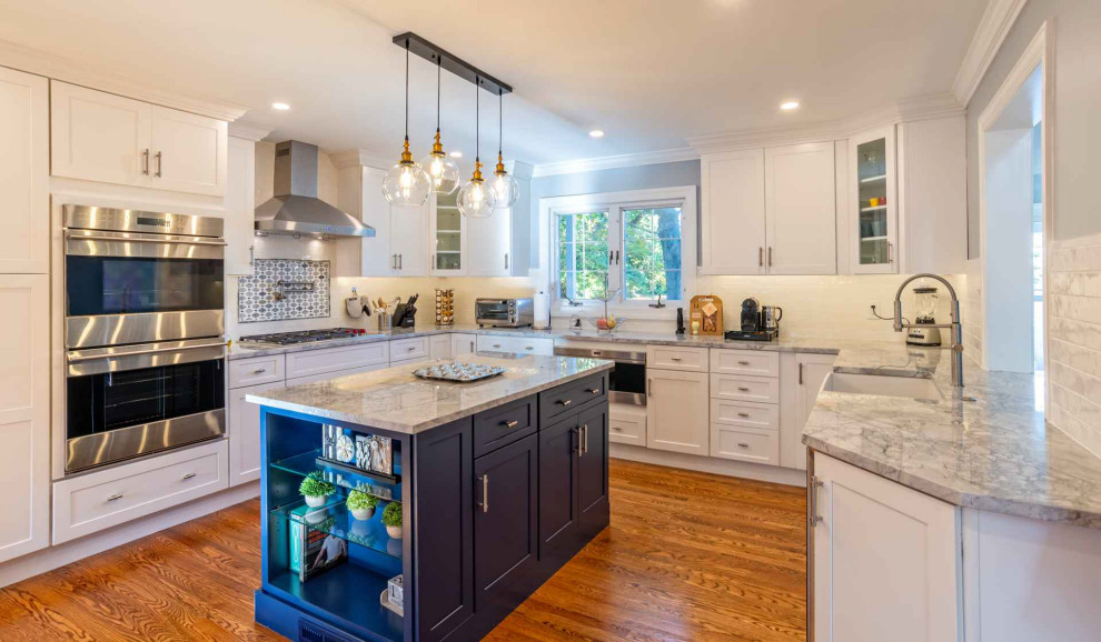 Navy Blue Island Kitchen Transitional Kitchen Philadelphia by