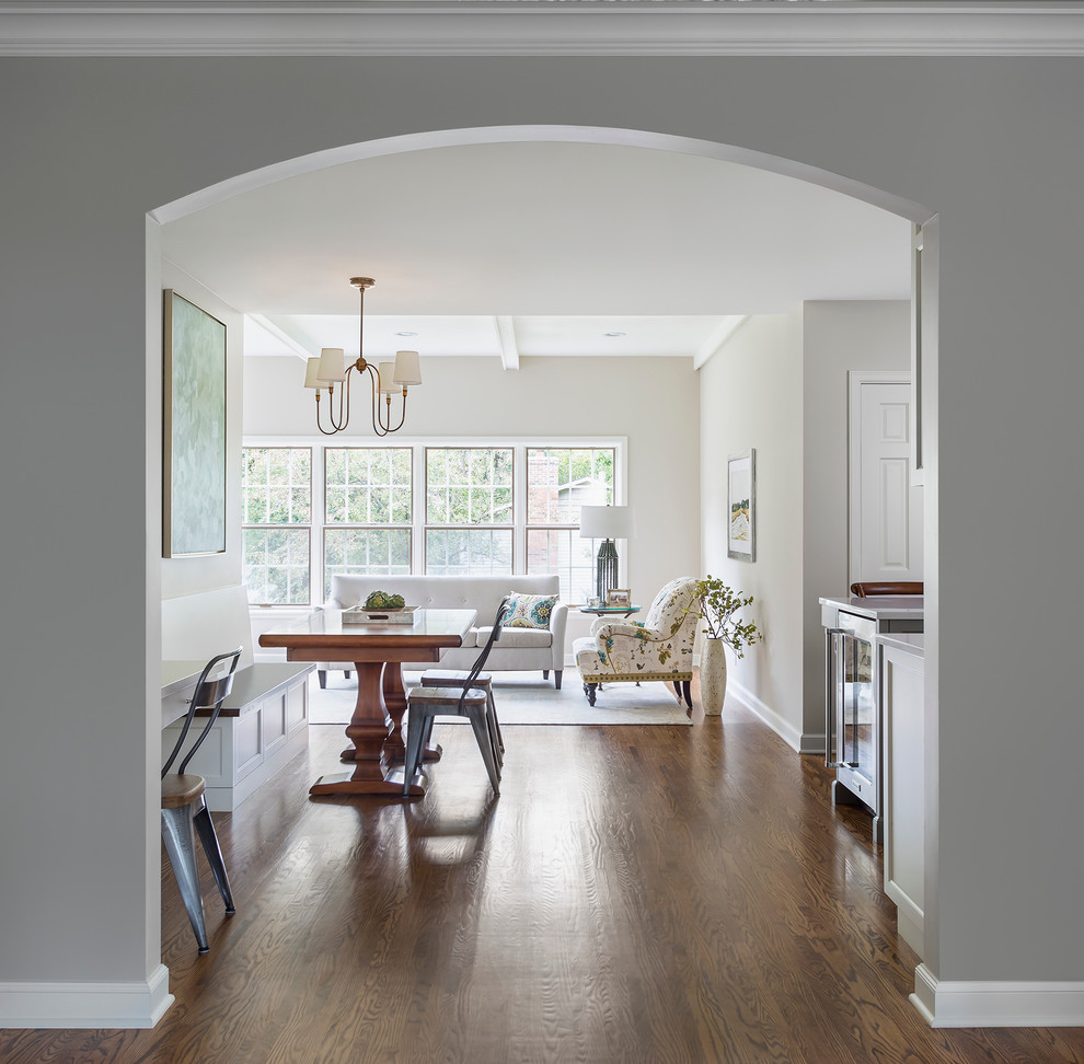 Mid-sized transitional medium tone wood floor kitchen photo in Minneapolis