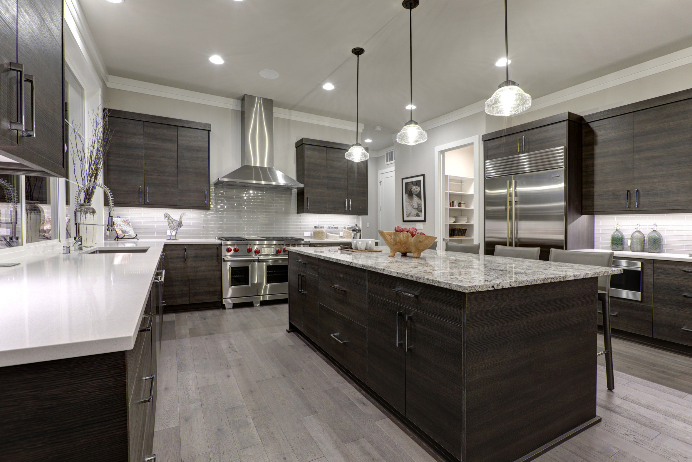 75 Gray Floor Kitchen With Dark Wood