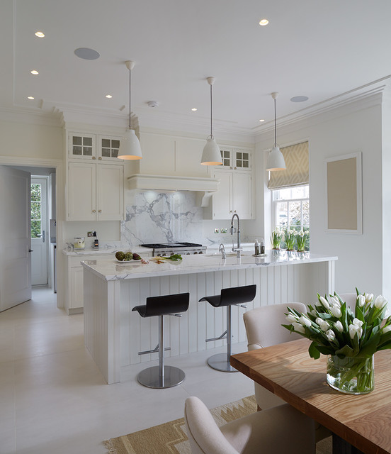 New England Traditional Hand Painted Kitchen in Cool Whites