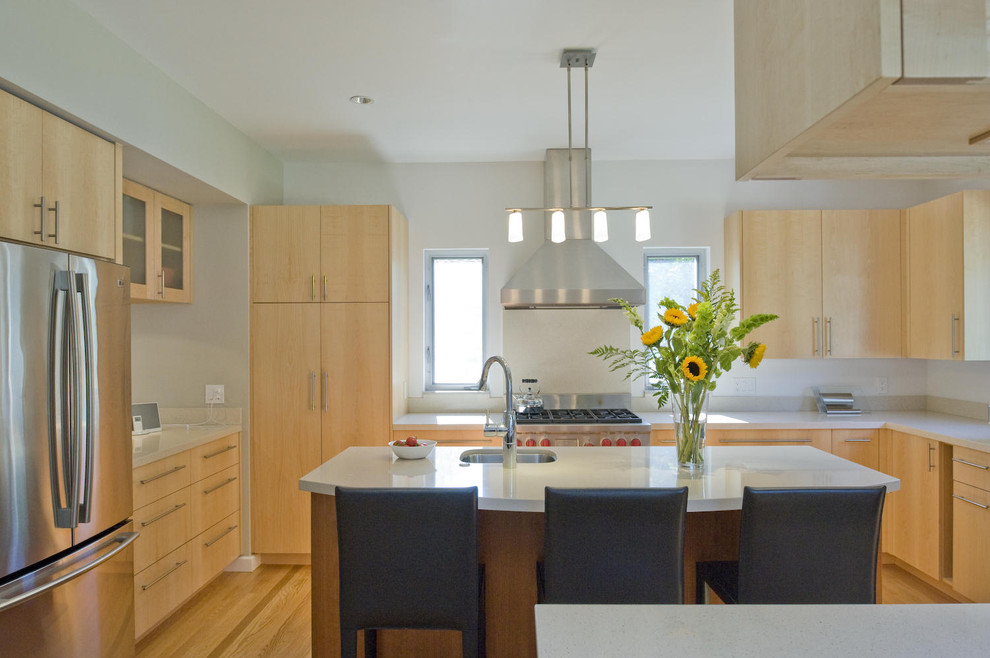 This is an example of a modern kitchen in San Francisco with stainless steel appliances.